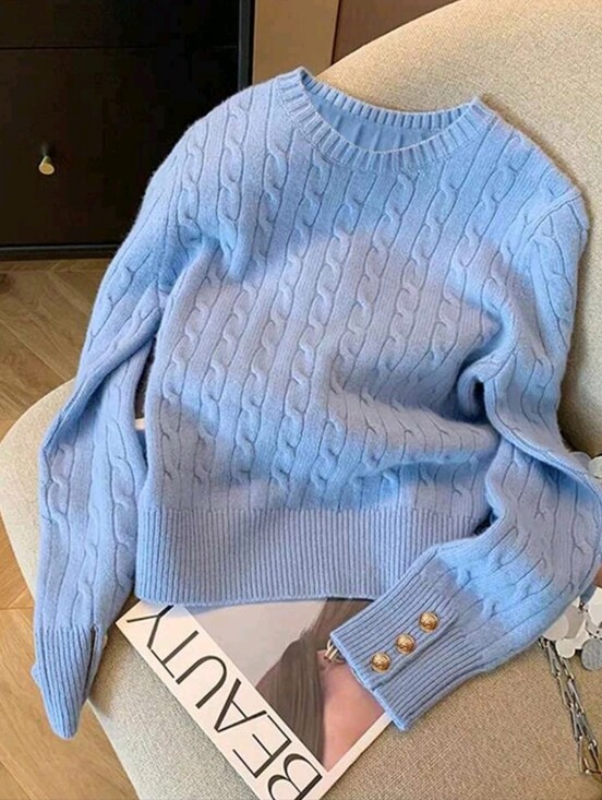 Sweaters - Casual Versatile Solid Color Round Neck Long Sleeve Women Sweater